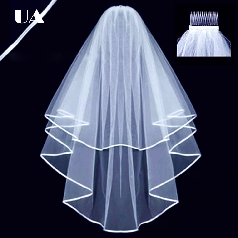 Bridal Sash Ribbon - Simple White Bridal Veil 2 Tier