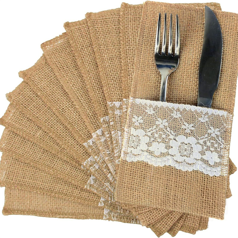 Burlap Lace Cutlery Pouch Hess - đánh giá và giá Wedding Supply Rentals