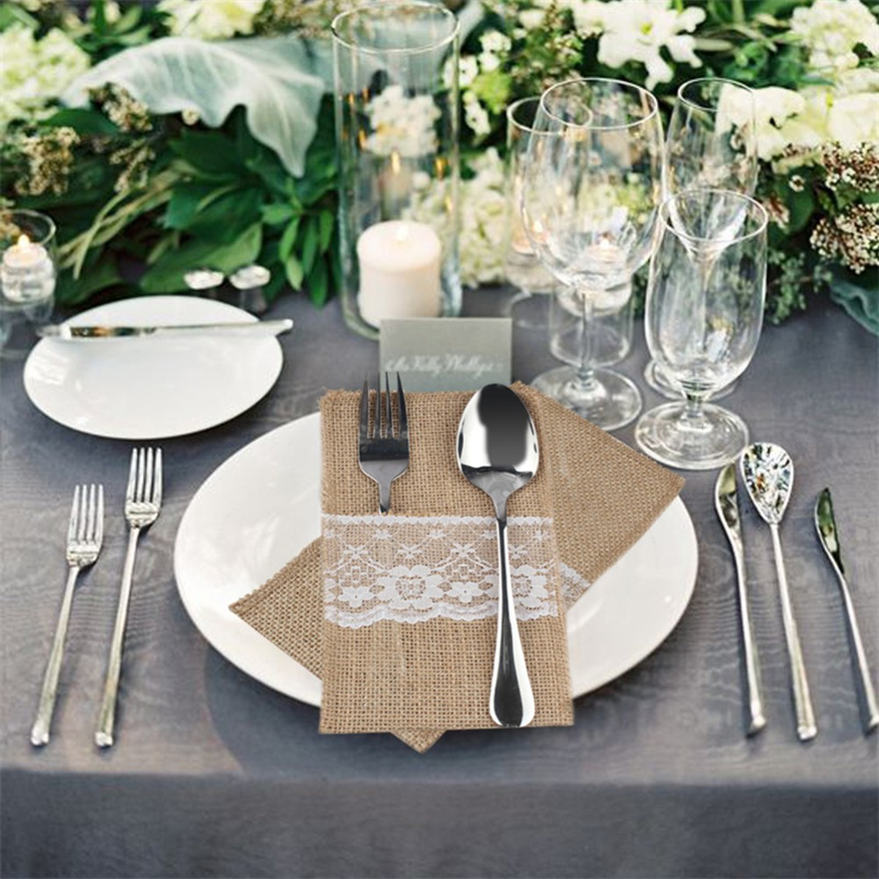 Burlap Lace Cutlery Pouch Hess - đánh giá và giá Wedding Supply Rentals