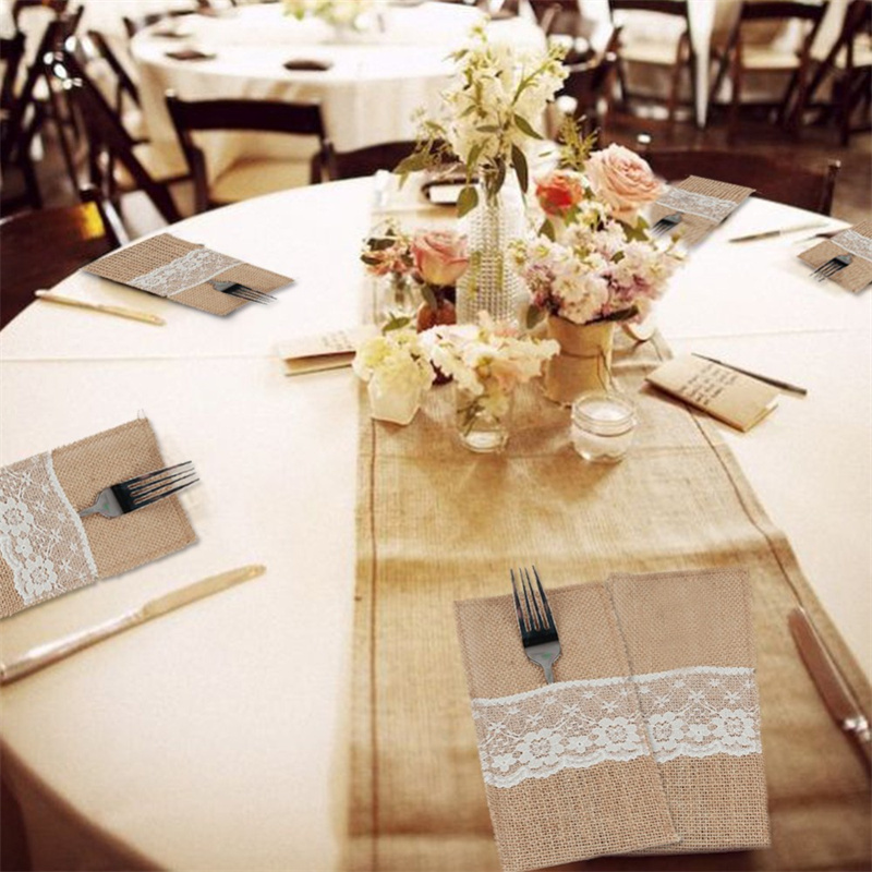 Burlap Lace Cutlery Pouch Hess - đánh giá và giá Wedding Supply Rentals